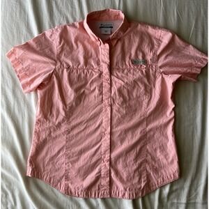 Columbia PFG Womens Pink Fishing Shirt Button Up Vented Short Sleeve Cotton M